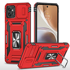 Silikon Hülle Handyhülle und Kunststoff Schutzhülle Hartschalen Tasche mit Magnetisch Fingerring Ständer MQ6 für Motorola Moto G32 Rot