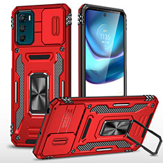 Silikon Hülle Handyhülle und Kunststoff Schutzhülle Hartschalen Tasche mit Magnetisch Fingerring Ständer MQ6 für Motorola Moto G42 Rot