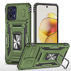 Silikon Hülle Handyhülle und Kunststoff Schutzhülle Hartschalen Tasche mit Magnetisch Fingerring Ständer MQ6 für Motorola Moto G73 5G Grün