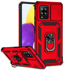 Silikon Hülle Handyhülle und Kunststoff Schutzhülle Hartschalen Tasche mit Magnetisch Fingerring Ständer MQ6 für Samsung Galaxy A42 5G Rot
