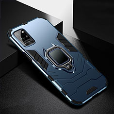 Silikon Hülle Handyhülle und Kunststoff Schutzhülle Hartschalen Tasche mit Magnetisch Fingerring Ständer N01 für Huawei Honor Play4 Pro 5G Blau