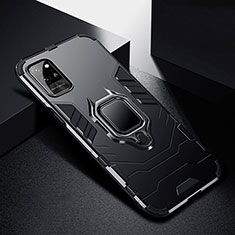 Silikon Hülle Handyhülle und Kunststoff Schutzhülle Hartschalen Tasche mit Magnetisch Fingerring Ständer N01 für Huawei Honor Play4 Pro 5G Schwarz