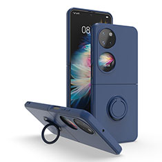 Silikon Hülle Handyhülle und Kunststoff Schutzhülle Hartschalen Tasche mit Magnetisch Fingerring Ständer QW1 für Huawei P60 Pocket Blau