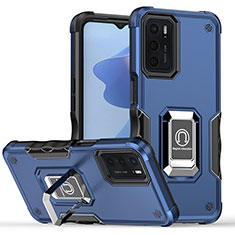 Silikon Hülle Handyhülle und Kunststoff Schutzhülle Hartschalen Tasche mit Magnetisch Fingerring Ständer QW1 für Oppo A54s Blau