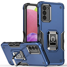 Silikon Hülle Handyhülle und Kunststoff Schutzhülle Hartschalen Tasche mit Magnetisch Fingerring Ständer QW1 für Samsung Galaxy A02s Blau
