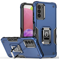 Silikon Hülle Handyhülle und Kunststoff Schutzhülle Hartschalen Tasche mit Magnetisch Fingerring Ständer QW1 für Samsung Galaxy A03s Blau