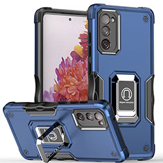 Silikon Hülle Handyhülle und Kunststoff Schutzhülle Hartschalen Tasche mit Magnetisch Fingerring Ständer QW1 für Samsung Galaxy S20 FE 4G Blau