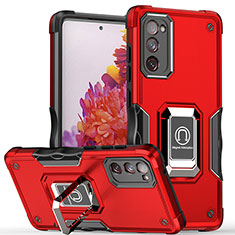 Silikon Hülle Handyhülle und Kunststoff Schutzhülle Hartschalen Tasche mit Magnetisch Fingerring Ständer QW1 für Samsung Galaxy S20 Lite 5G Rot