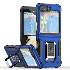 Silikon Hülle Handyhülle und Kunststoff Schutzhülle Hartschalen Tasche mit Magnetisch Fingerring Ständer QW1 für Samsung Galaxy Z Flip5 5G Blau