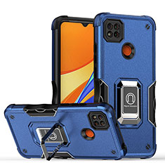 Silikon Hülle Handyhülle und Kunststoff Schutzhülle Hartschalen Tasche mit Magnetisch Fingerring Ständer QW1 für Xiaomi Redmi 10A 4G Blau