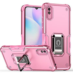 Silikon Hülle Handyhülle und Kunststoff Schutzhülle Hartschalen Tasche mit Magnetisch Fingerring Ständer QW1 für Xiaomi Redmi 9AT Pink