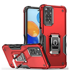 Silikon Hülle Handyhülle und Kunststoff Schutzhülle Hartschalen Tasche mit Magnetisch Fingerring Ständer QW1 für Xiaomi Redmi Note 11 Pro 4G Rot