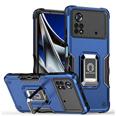 Silikon Hülle Handyhülle und Kunststoff Schutzhülle Hartschalen Tasche mit Magnetisch Fingerring Ständer QW1 für Xiaomi Redmi Note 11E Pro 5G Blau