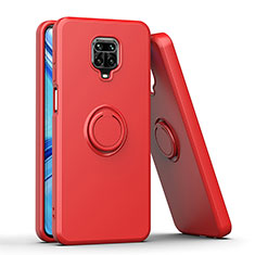 Silikon Hülle Handyhülle und Kunststoff Schutzhülle Hartschalen Tasche mit Magnetisch Fingerring Ständer QW1 für Xiaomi Redmi Note 9 Pro Rot