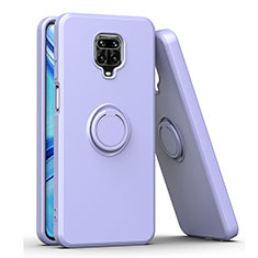 Silikon Hülle Handyhülle und Kunststoff Schutzhülle Hartschalen Tasche mit Magnetisch Fingerring Ständer QW1 für Xiaomi Redmi Note 9 Pro Violett