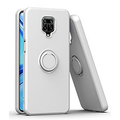 Silikon Hülle Handyhülle und Kunststoff Schutzhülle Hartschalen Tasche mit Magnetisch Fingerring Ständer QW1 für Xiaomi Redmi Note 9 Pro Weiß