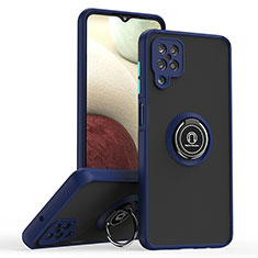Silikon Hülle Handyhülle und Kunststoff Schutzhülle Hartschalen Tasche mit Magnetisch Fingerring Ständer QW2 für Samsung Galaxy M12 Blau