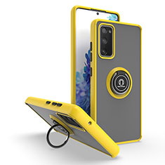 Silikon Hülle Handyhülle und Kunststoff Schutzhülle Hartschalen Tasche mit Magnetisch Fingerring Ständer QW2 für Samsung Galaxy S20 Lite 5G Gelb