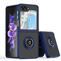 Silikon Hülle Handyhülle und Kunststoff Schutzhülle Hartschalen Tasche mit Magnetisch Fingerring Ständer QW2 für Samsung Galaxy Z Flip5 5G Blau
