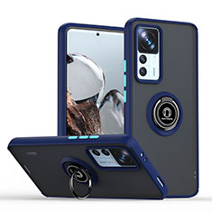 Silikon Hülle Handyhülle und Kunststoff Schutzhülle Hartschalen Tasche mit Magnetisch Fingerring Ständer QW2 für Xiaomi Mi 12T Pro 5G Blau