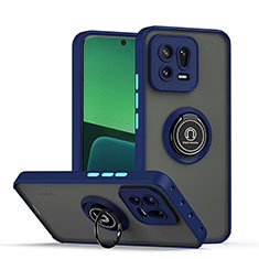 Silikon Hülle Handyhülle und Kunststoff Schutzhülle Hartschalen Tasche mit Magnetisch Fingerring Ständer QW2 für Xiaomi Mi 13 5G Blau