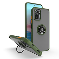 Silikon Hülle Handyhülle und Kunststoff Schutzhülle Hartschalen Tasche mit Magnetisch Fingerring Ständer QW2 für Xiaomi Poco M5S Armee-Grün