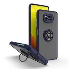 Silikon Hülle Handyhülle und Kunststoff Schutzhülle Hartschalen Tasche mit Magnetisch Fingerring Ständer QW2 für Xiaomi Poco X3 Blau