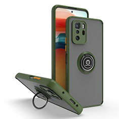 Silikon Hülle Handyhülle und Kunststoff Schutzhülle Hartschalen Tasche mit Magnetisch Fingerring Ständer QW2 für Xiaomi Poco X3 GT 5G Armee-Grün