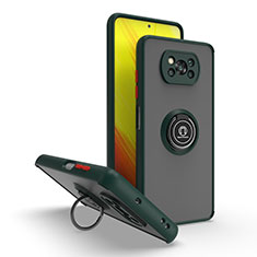 Silikon Hülle Handyhülle und Kunststoff Schutzhülle Hartschalen Tasche mit Magnetisch Fingerring Ständer QW2 für Xiaomi Poco X3 Nachtgrün
