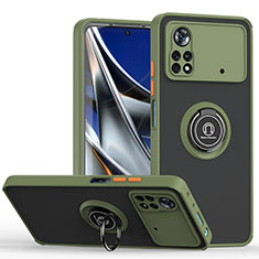Silikon Hülle Handyhülle und Kunststoff Schutzhülle Hartschalen Tasche mit Magnetisch Fingerring Ständer QW2 für Xiaomi Poco X4 Pro 5G Armee-Grün