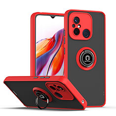 Silikon Hülle Handyhülle und Kunststoff Schutzhülle Hartschalen Tasche mit Magnetisch Fingerring Ständer QW2 für Xiaomi Redmi 12C 4G Rot