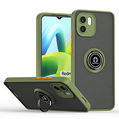 Silikon Hülle Handyhülle und Kunststoff Schutzhülle Hartschalen Tasche mit Magnetisch Fingerring Ständer QW2 für Xiaomi Redmi A2 Plus Armee-Grün