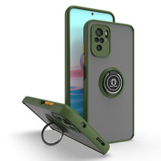 Silikon Hülle Handyhülle und Kunststoff Schutzhülle Hartschalen Tasche mit Magnetisch Fingerring Ständer QW2 für Xiaomi Redmi Note 10 Pro 4G Armee-Grün