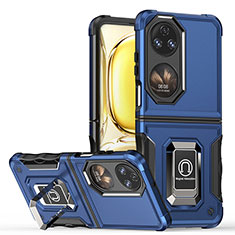 Silikon Hülle Handyhülle und Kunststoff Schutzhülle Hartschalen Tasche mit Magnetisch Fingerring Ständer QW3 für Huawei P60 Pocket Blau