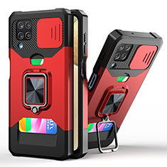Silikon Hülle Handyhülle und Kunststoff Schutzhülle Hartschalen Tasche mit Magnetisch Fingerring Ständer QW3 für Samsung Galaxy A12 Nacho Rot