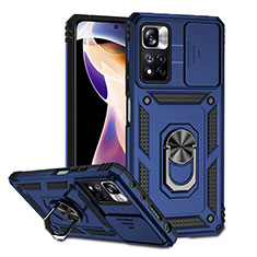 Silikon Hülle Handyhülle und Kunststoff Schutzhülle Hartschalen Tasche mit Magnetisch Fingerring Ständer QW3 für Xiaomi Poco X4 NFC Blau