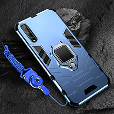 Silikon Hülle Handyhülle und Kunststoff Schutzhülle Hartschalen Tasche mit Magnetisch Fingerring Ständer S01 für Huawei Enjoy 10S Blau
