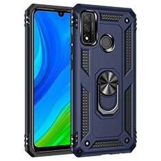 Silikon Hülle Handyhülle und Kunststoff Schutzhülle Hartschalen Tasche mit Magnetisch Fingerring Ständer S01 für Huawei P Smart (2020) Blau