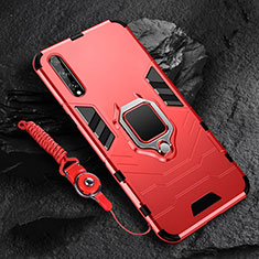 Silikon Hülle Handyhülle und Kunststoff Schutzhülle Hartschalen Tasche mit Magnetisch Fingerring Ständer S01 für Huawei P smart S Rot