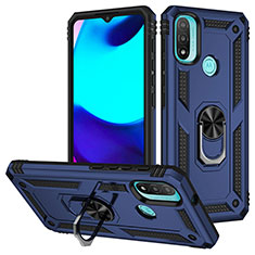 Silikon Hülle Handyhülle und Kunststoff Schutzhülle Hartschalen Tasche mit Magnetisch Fingerring Ständer S01 für Motorola Moto E20 Blau