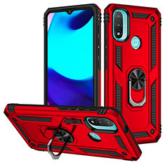 Silikon Hülle Handyhülle und Kunststoff Schutzhülle Hartschalen Tasche mit Magnetisch Fingerring Ständer S01 für Motorola Moto E20 Rot