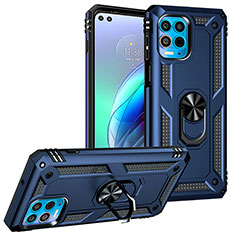 Silikon Hülle Handyhülle und Kunststoff Schutzhülle Hartschalen Tasche mit Magnetisch Fingerring Ständer S01 für Motorola Moto Edge S 5G Blau