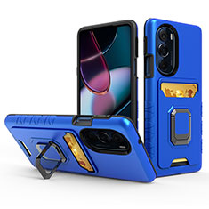 Silikon Hülle Handyhülle und Kunststoff Schutzhülle Hartschalen Tasche mit Magnetisch Fingerring Ständer S01 für Motorola Moto Edge X30 5G Blau