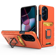 Silikon Hülle Handyhülle und Kunststoff Schutzhülle Hartschalen Tasche mit Magnetisch Fingerring Ständer S01 für Motorola Moto Edge X30 5G Orange