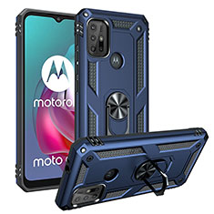 Silikon Hülle Handyhülle und Kunststoff Schutzhülle Hartschalen Tasche mit Magnetisch Fingerring Ständer S01 für Motorola Moto G10 Blau