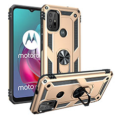 Silikon Hülle Handyhülle und Kunststoff Schutzhülle Hartschalen Tasche mit Magnetisch Fingerring Ständer S01 für Motorola Moto G10 Gold