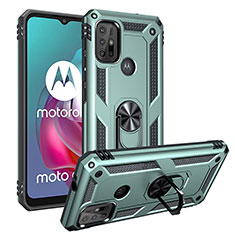 Silikon Hülle Handyhülle und Kunststoff Schutzhülle Hartschalen Tasche mit Magnetisch Fingerring Ständer S01 für Motorola Moto G10 Grün