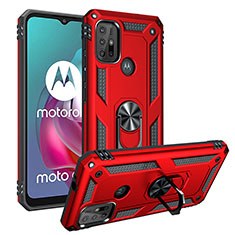 Silikon Hülle Handyhülle und Kunststoff Schutzhülle Hartschalen Tasche mit Magnetisch Fingerring Ständer S01 für Motorola Moto G10 Power Rot