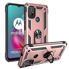 Silikon Hülle Handyhülle und Kunststoff Schutzhülle Hartschalen Tasche mit Magnetisch Fingerring Ständer S01 für Motorola Moto G10 Rosegold