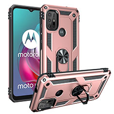 Silikon Hülle Handyhülle und Kunststoff Schutzhülle Hartschalen Tasche mit Magnetisch Fingerring Ständer S01 für Motorola Moto G20 Rosegold